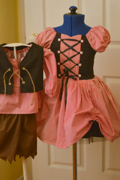 Pirate Party Dress with skirt gather and laced bodice - boys costume sold seperately